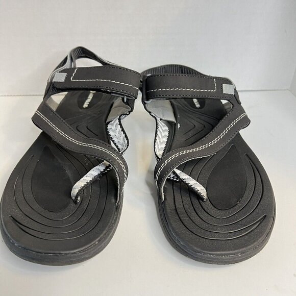 AIRWALK Strappy Sandals Womens Size 11 Adjustable Hood & Loop Strap Black‎ Gray - Picture 3 of 11